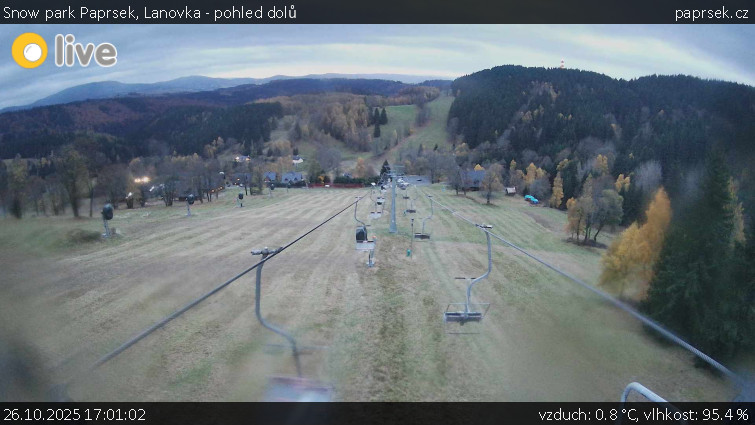 Snow park Paprsek - Lanovka - pohled dolů - 26.10.2025 v 17:01 Snow park Paprsek - Lanovka - pohled dolů - 26.10.2025 v 17:01