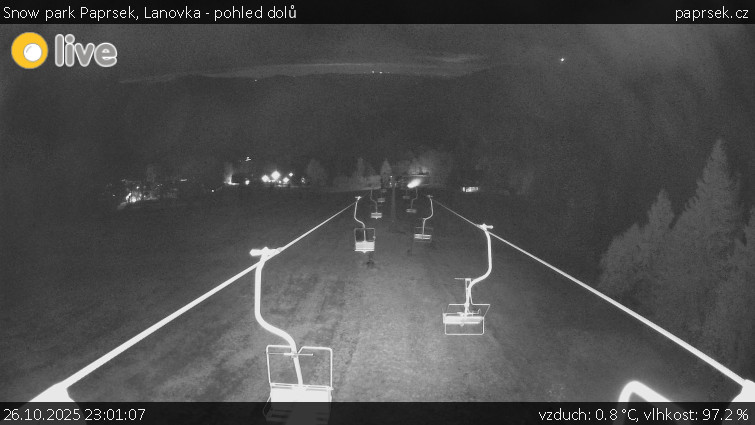 Snow park Paprsek - Lanovka - pohled dolů - 26.10.2025 v 23:01 Snow park Paprsek - Lanovka - pohled dolů - 26.10.2025 v 23:01