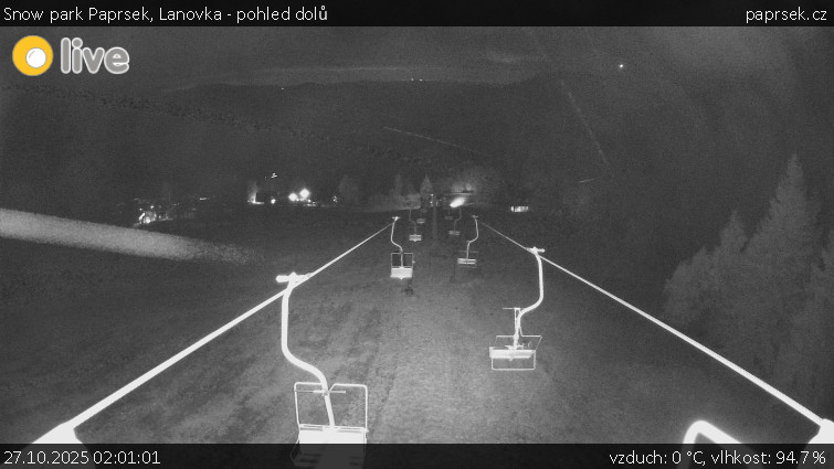 Snow park Paprsek - Lanovka - pohled dolů - 27.10.2025 v 02:01 Snow park Paprsek - Lanovka - pohled dolů - 27.10.2025 v 02:01
