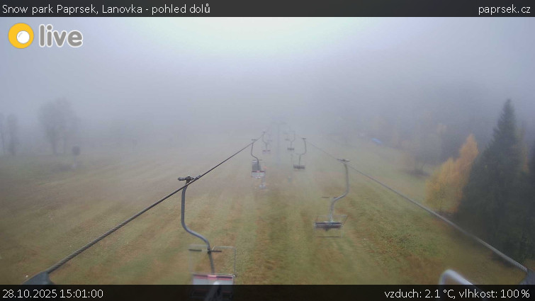 Snow park Paprsek - Lanovka - pohled dolů - 28.10.2025 v 15:01 Snow park Paprsek - Lanovka - pohled dolů - 28.10.2025 v 15:01