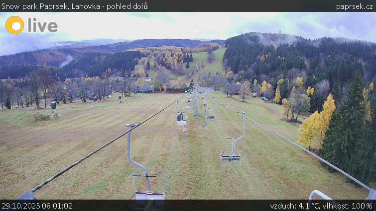 Snow park Paprsek - Lanovka - pohled dolů - 29.10.2025 v 08:01 Snow park Paprsek - Lanovka - pohled dolů - 29.10.2025 v 08:01