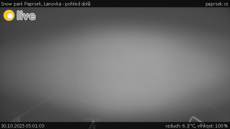 Snow park Paprsek - Lanovka - pohled dolů - 30.10.2025 v 05:01 Snow park Paprsek - Lanovka - pohled dolů - 30.10.2025 v 05:01
