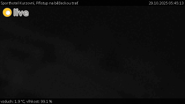 Sporthotel Kurzovní - Přístup na běžeckou trať - 29.10.2025 v 05:45 Sporthotel Kurzovní - Přístup na běžeckou trať - 29.10.2025 v 05:45