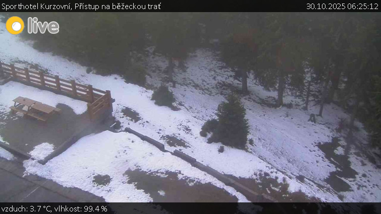 Sporthotel Kurzovní - Přístup na běžeckou trať - 30.10.2025 v 06:25 Sporthotel Kurzovní - Přístup na běžeckou trať - 30.10.2025 v 06:25