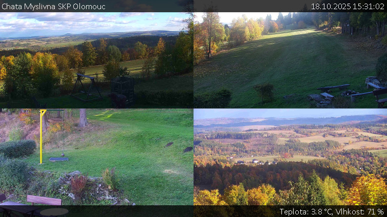 Chata Myslivna SKP Olomouc - Sdružený snímek okolí chaty Myslivna - 18.10.2025 v 15:31 Chata Myslivna SKP Olomouc - Sdružený snímek okolí chaty Myslivna - 18.10.2025 v 15:31