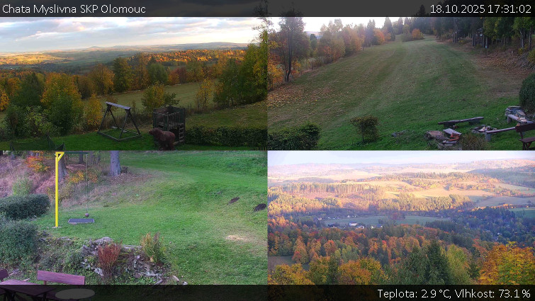 Chata Myslivna SKP Olomouc - Sdružený snímek okolí chaty Myslivna - 18.10.2025 v 17:31 Chata Myslivna SKP Olomouc - Sdružený snímek okolí chaty Myslivna - 18.10.2025 v 17:31