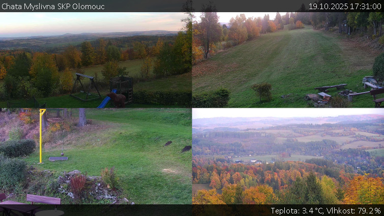 Chata Myslivna SKP Olomouc - Sdružený snímek okolí chaty Myslivna - 19.10.2025 v 17:31 Chata Myslivna SKP Olomouc - Sdružený snímek okolí chaty Myslivna - 19.10.2025 v 17:31