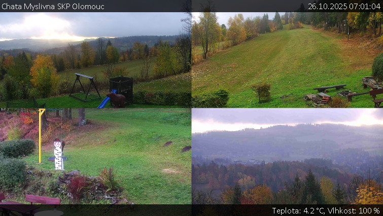 Chata Myslivna SKP Olomouc - Sdružený snímek okolí chaty Myslivna - 26.10.2025 v 07:01 Chata Myslivna SKP Olomouc - Sdružený snímek okolí chaty Myslivna - 26.10.2025 v 07:01