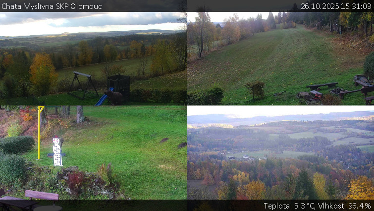 Chata Myslivna SKP Olomouc - Sdružený snímek okolí chaty Myslivna - 26.10.2025 v 15:31 Chata Myslivna SKP Olomouc - Sdružený snímek okolí chaty Myslivna - 26.10.2025 v 15:31