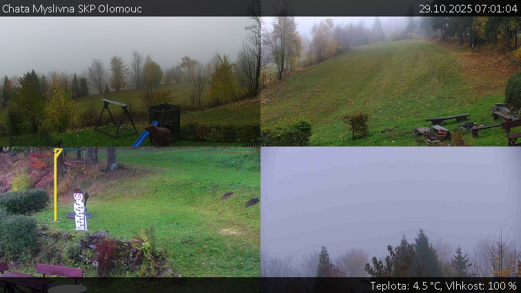 Chata Myslivna SKP Olomouc - Sdružený snímek okolí chaty Myslivna - 29.10.2025 v 07:01 Chata Myslivna SKP Olomouc - Sdružený snímek okolí chaty Myslivna - 29.10.2025 v 07:01