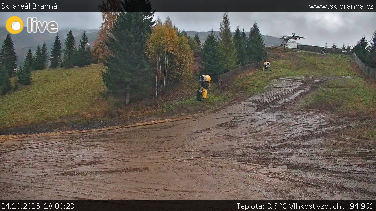 Ski areál Branná - Ski Branná - horní kamera - 24.10.2025 v 18:00 Ski areál Branná - Ski Branná - horní kamera - 24.10.2025 v 18:00