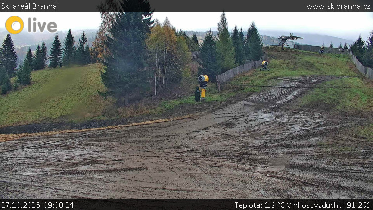 Ski areál Branná - Ski Branná - horní kamera - 27.10.2025 v 09:00 Ski areál Branná - Ski Branná - horní kamera - 27.10.2025 v 09:00