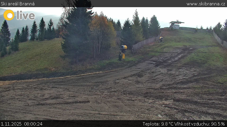 Ski areál Branná - Ski Branná - horní kamera - 1.11.2025 v 08:00 Ski areál Branná - Ski Branná - horní kamera - 1.11.2025 v 08:00