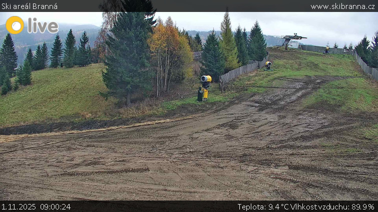 Ski areál Branná - Ski Branná - horní kamera - 1.11.2025 v 09:00 Ski areál Branná - Ski Branná - horní kamera - 1.11.2025 v 09:00