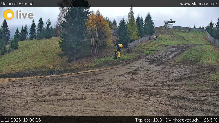 Ski areál Branná - Ski Branná - horní kamera - 1.11.2025 v 13:00 Ski areál Branná - Ski Branná - horní kamera - 1.11.2025 v 13:00