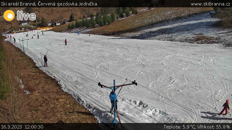 Ski areál Branná - Červená sjezdovka Jednička - 16.3.2023 v 12:00