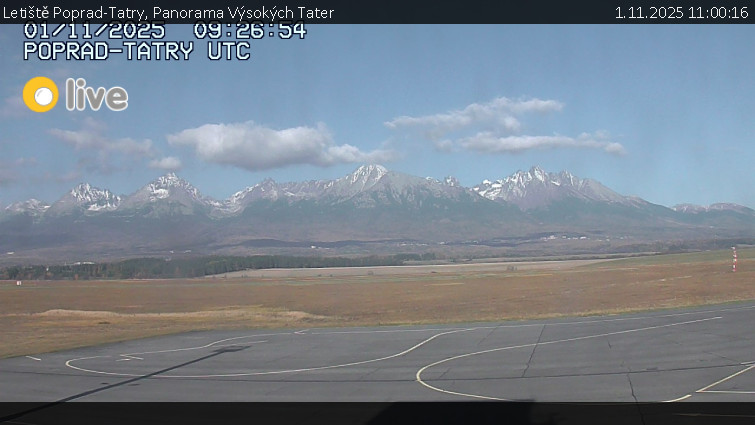 Letiště Poprad-Tatry - Panorama Výsokých Tater - 1.11.2025 v 11:00 Letiště Poprad-Tatry - Panorama Výsokých Tater - 1.11.2025 v 11:00