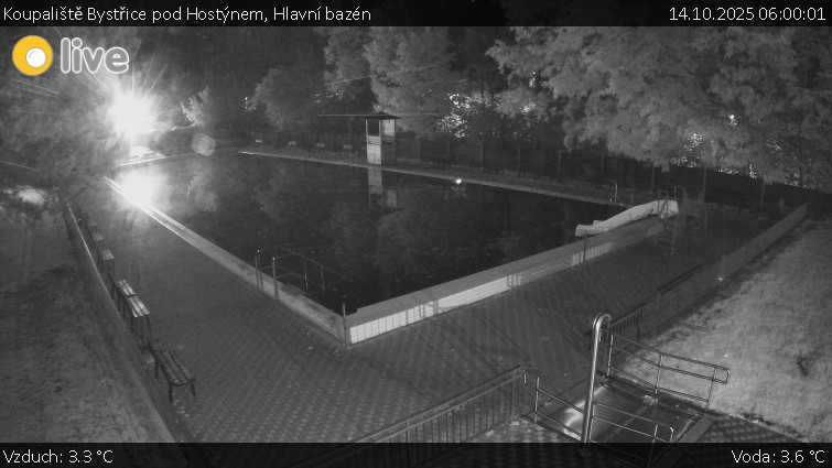 Koupaliště Bystřice pod Hostýnem - Hlavní bazén - 14.10.2025 v 06:00 Koupaliště Bystřice pod Hostýnem - Hlavní bazén - 14.10.2025 v 06:00
