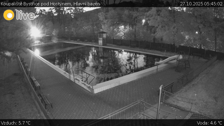 Koupaliště Bystřice pod Hostýnem - Hlavní bazén - 27.10.2025 v 05:45 Koupaliště Bystřice pod Hostýnem - Hlavní bazén - 27.10.2025 v 05:45