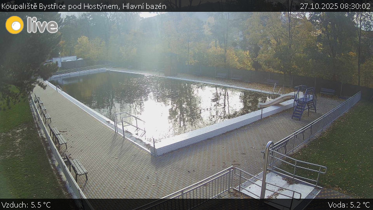 Koupaliště Bystřice pod Hostýnem - Hlavní bazén - 27.10.2025 v 08:30 Koupaliště Bystřice pod Hostýnem - Hlavní bazén - 27.10.2025 v 08:30