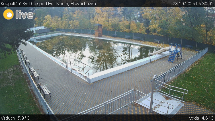 Koupaliště Bystřice pod Hostýnem - Hlavní bazén - 28.10.2025 v 06:30 Koupaliště Bystřice pod Hostýnem - Hlavní bazén - 28.10.2025 v 06:30