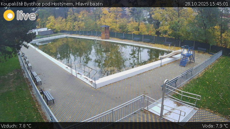 Koupaliště Bystřice pod Hostýnem - Hlavní bazén - 28.10.2025 v 15:45 Koupaliště Bystřice pod Hostýnem - Hlavní bazén - 28.10.2025 v 15:45