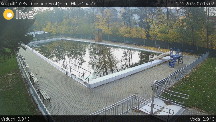 Koupaliště Bystřice pod Hostýnem - Hlavní bazén - 1.11.2025 v 07:15 Koupaliště Bystřice pod Hostýnem - Hlavní bazén - 1.11.2025 v 07:15