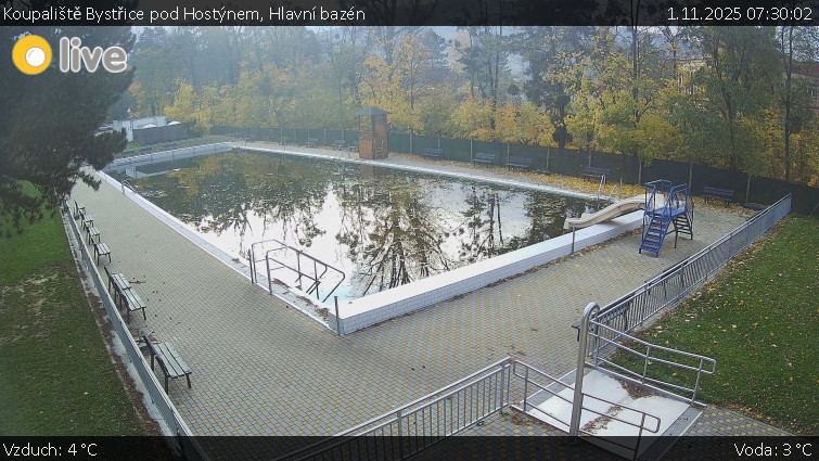 Koupaliště Bystřice pod Hostýnem - Hlavní bazén - 1.11.2025 v 07:30 Koupaliště Bystřice pod Hostýnem - Hlavní bazén - 1.11.2025 v 07:30