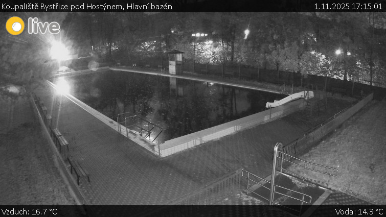 Koupaliště Bystřice pod Hostýnem - Hlavní bazén - 1.11.2025 v 17:15 Koupaliště Bystřice pod Hostýnem - Hlavní bazén - 1.11.2025 v 17:15