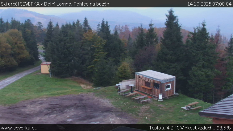 Ski areál SEVERKA v Dolní Lomné - Pohled na bazén - 14.10.2025 v 07:00 Ski areál SEVERKA v Dolní Lomné - Pohled na bazén - 14.10.2025 v 07:00