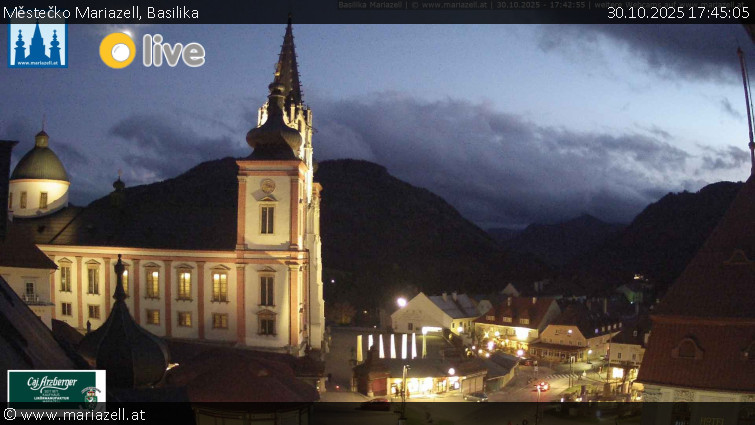 Městečko Mariazell - Basilika - 30.10.2025 v 17:45 Městečko Mariazell - Basilika - 30.10.2025 v 17:45