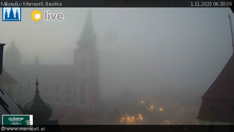 Městečko Mariazell - Basilika - 1.11.2025 v 06:30 Městečko Mariazell - Basilika - 1.11.2025 v 06:30