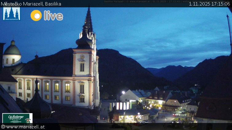 Městečko Mariazell - Basilika - 1.11.2025 v 17:15 Městečko Mariazell - Basilika - 1.11.2025 v 17:15