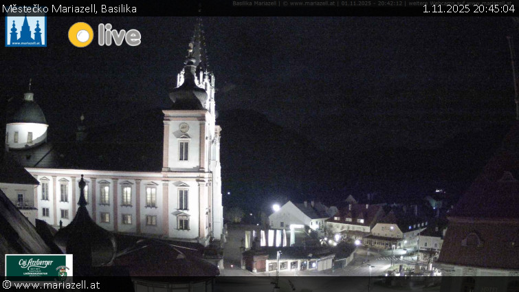 Městečko Mariazell - Basilika - 1.11.2025 v 20:45 Městečko Mariazell - Basilika - 1.11.2025 v 20:45
