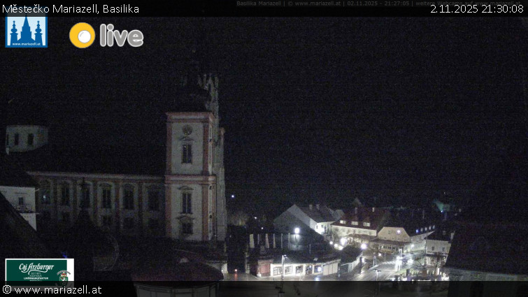 Městečko Mariazell - Basilika - 2.11.2025 v 21:30 Městečko Mariazell - Basilika - 2.11.2025 v 21:30