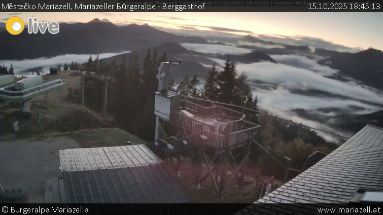 Městečko Mariazell - Mariazeller Bürgeralpe - Berggasthof - 15.10.2025 v 18:45 Městečko Mariazell - Mariazeller Bürgeralpe - Berggasthof - 15.10.2025 v 18:45
