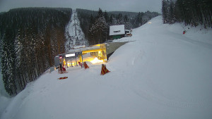 Červenohorské sedlo - Modrá sjezdovka - dojezd k lanové dráze - 4.1.2026 v 07:30 Červenohorské sedlo - Modrá sjezdovka - dojezd k lanové dráze - 4.1.2026 v 07:30