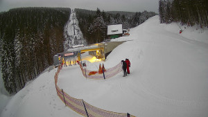 Červenohorské sedlo - Modrá sjezdovka - dojezd k lanové dráze - 4.1.2026 v 07:40 Červenohorské sedlo - Modrá sjezdovka - dojezd k lanové dráze - 4.1.2026 v 07:40