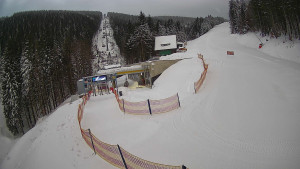 Červenohorské sedlo - Modrá sjezdovka - dojezd k lanové dráze - 4.1.2026 v 08:01 Červenohorské sedlo - Modrá sjezdovka - dojezd k lanové dráze - 4.1.2026 v 08:01