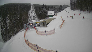 Červenohorské sedlo - Modrá sjezdovka - dojezd k lanové dráze - 4.1.2026 v 08:31 Červenohorské sedlo - Modrá sjezdovka - dojezd k lanové dráze - 4.1.2026 v 08:31