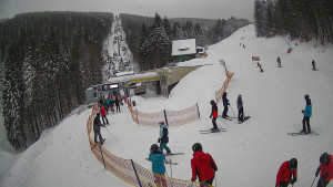 Červenohorské sedlo - Modrá sjezdovka - dojezd k lanové dráze - 4.1.2026 v 08:50 Červenohorské sedlo - Modrá sjezdovka - dojezd k lanové dráze - 4.1.2026 v 08:50