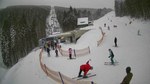 Červenohorské sedlo - Modrá sjezdovka - dojezd k lanové dráze - 4.1.2026 v 09:01 Červenohorské sedlo - Modrá sjezdovka - dojezd k lanové dráze - 4.1.2026 v 09:01