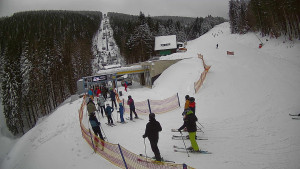 Červenohorské sedlo - Modrá sjezdovka - dojezd k lanové dráze - 4.1.2026 v 09:40 Červenohorské sedlo - Modrá sjezdovka - dojezd k lanové dráze - 4.1.2026 v 09:40