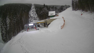 Červenohorské sedlo - Modrá sjezdovka - dojezd k lanové dráze - 4.1.2026 v 16:20 Červenohorské sedlo - Modrá sjezdovka - dojezd k lanové dráze - 4.1.2026 v 16:20