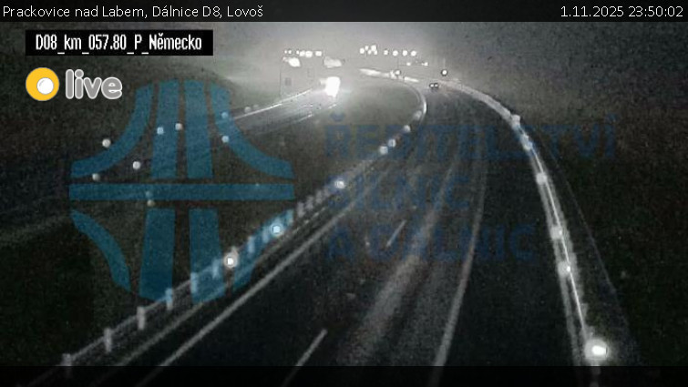 Prackovice nad Labem - Dálnice D8, Lovoš - 1.11.2025 v 23:50 Prackovice nad Labem - Dálnice D8, Lovoš - 1.11.2025 v 23:50