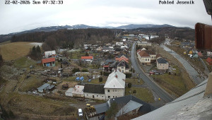 Obec Mikulovice - Pohled na Jeseniky - 22.2.2026 v 07:32 Obec Mikulovice - Pohled na Jeseniky - 22.2.2026 v 07:32