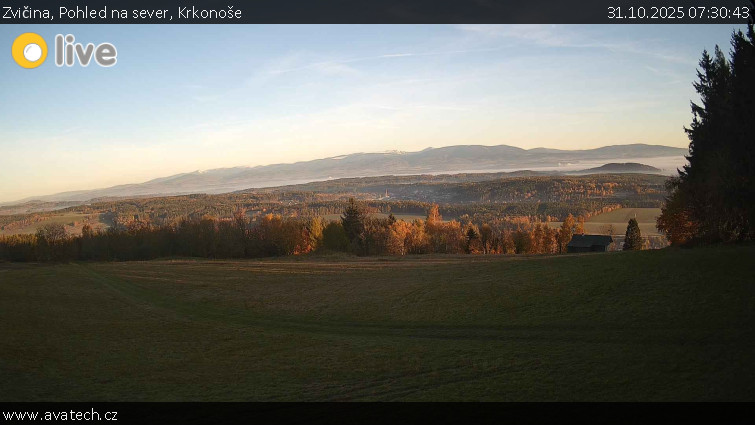 Zvičina - Pohled na sever, Krkonoše - 31.10.2025 v 07:30 Zvičina - Pohled na sever, Krkonoše - 31.10.2025 v 07:30