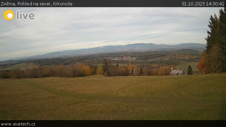 Zvičina - Pohled na sever, Krkonoše - 31.10.2025 v 14:30 Zvičina - Pohled na sever, Krkonoše - 31.10.2025 v 14:30