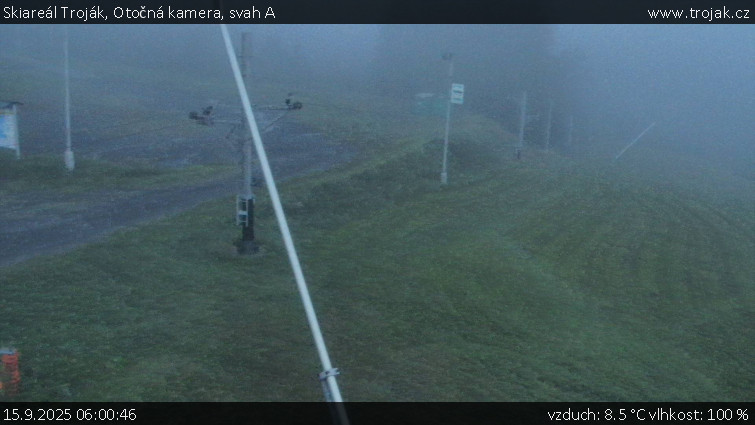 Skiareál Troják - Otočná kamera, svah A - 15.9.2025 v 06:00 Skiareál Troják - Otočná kamera, svah A - 15.9.2025 v 06:00