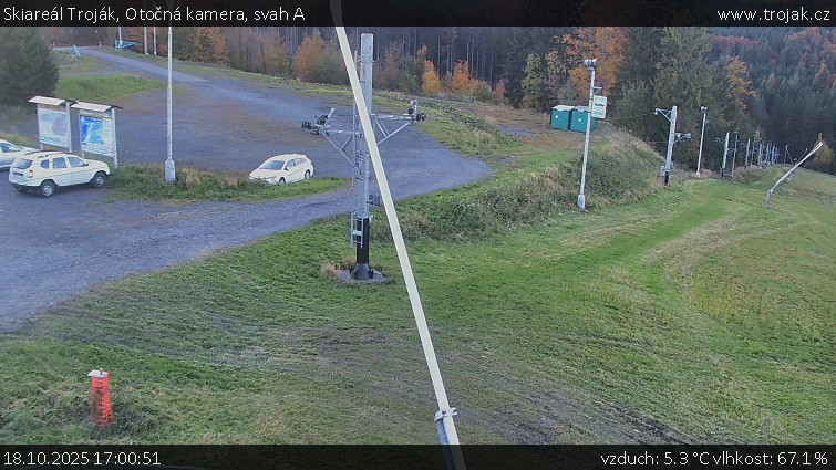 Skiareál Troják - Otočná kamera, svah A - 18.10.2025 v 17:00 Skiareál Troják - Otočná kamera, svah A - 18.10.2025 v 17:00